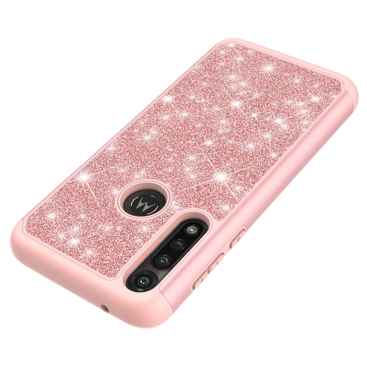 For Motorola Moto G Power(2020) Glitter Powder Contrast Skin Shockproof Silicone + PC Protective Case(Rose Gold)