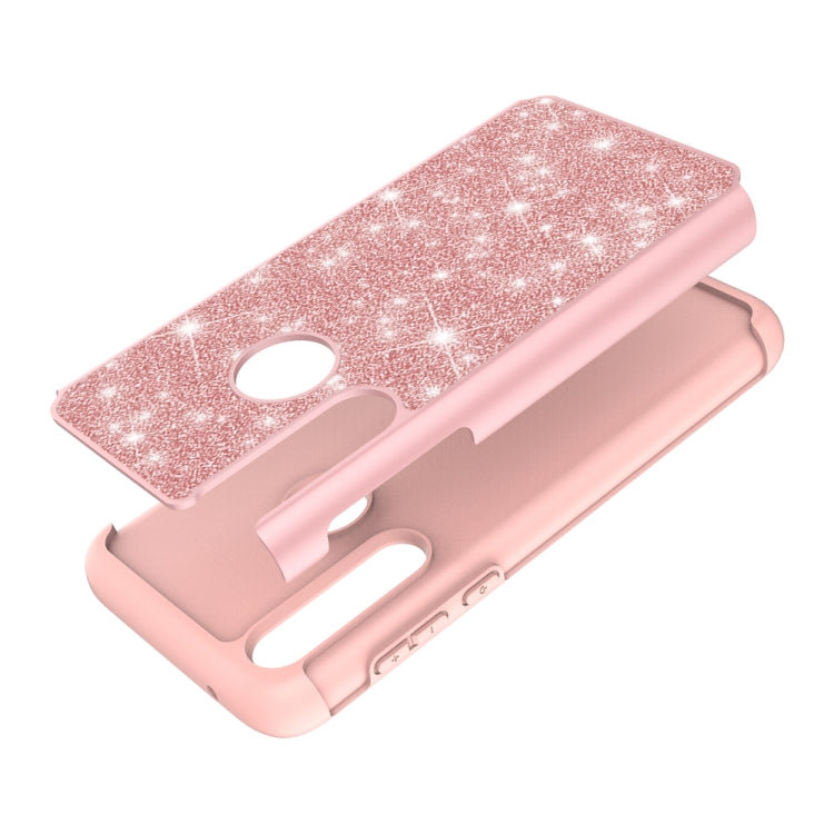 For Motorola Moto G Power(2020) Glitter Powder Contrast Skin Shockproof Silicone + PC Protective Case(Rose Gold)