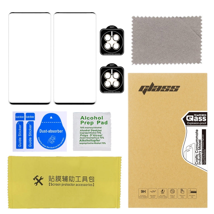 For Huawei Mate 50 2pcs 3D Edge Glue Tempered Glass Full Film with 2pcs Lens Film Set