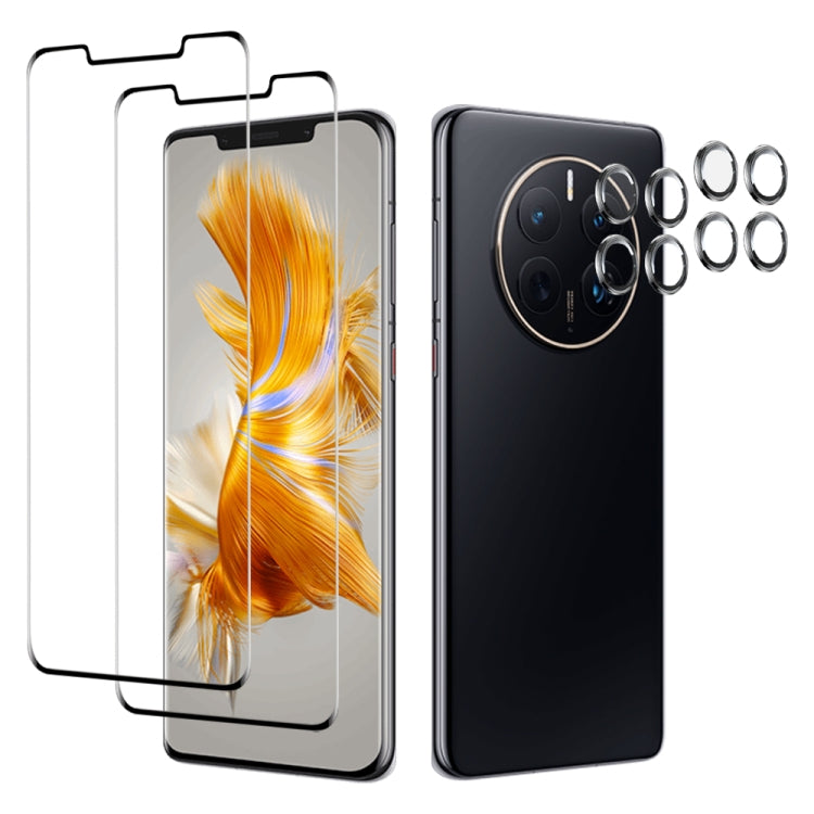 For Huawei Mate 50 Pro 2pcs 3D Edge Glue Tempered Glass Full Film with 2pcs Lens Film Set