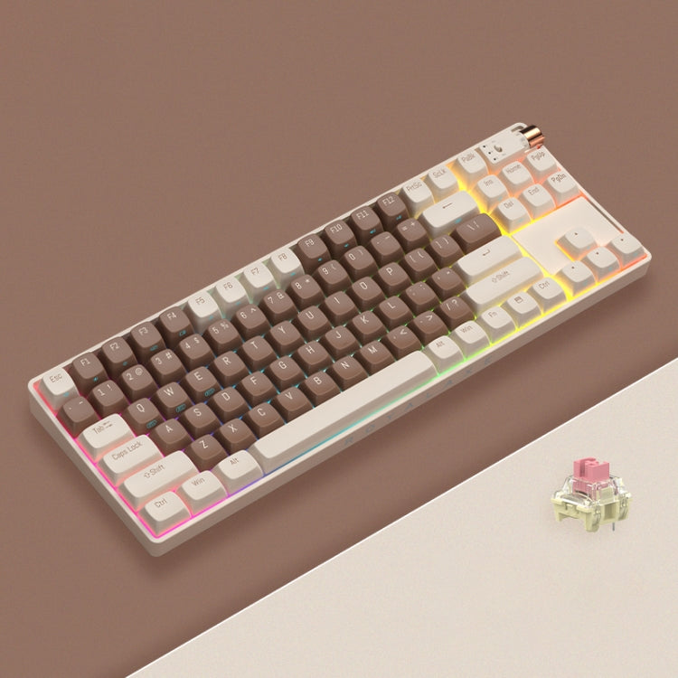 FOETOR R87 Wireless 2.4G Multi-bluetooth Charging Gaming Keyboard(White Coffee)