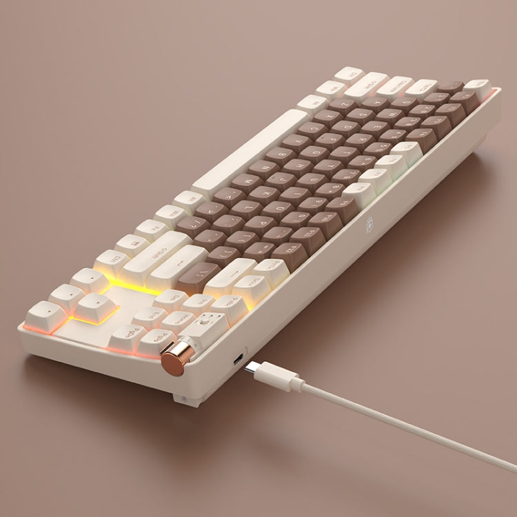 FOETOR R87 Wireless 2.4G Multi-bluetooth Charging Gaming Keyboard(White Coffee)