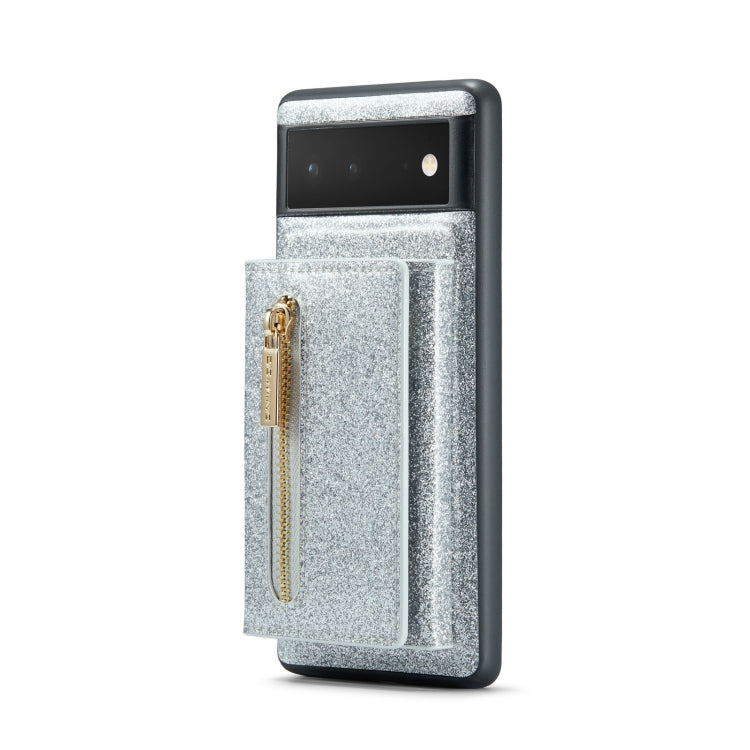 For Google Pixel 6a DG.MING M3 Series Glitter Powder Card Bag Leather Case