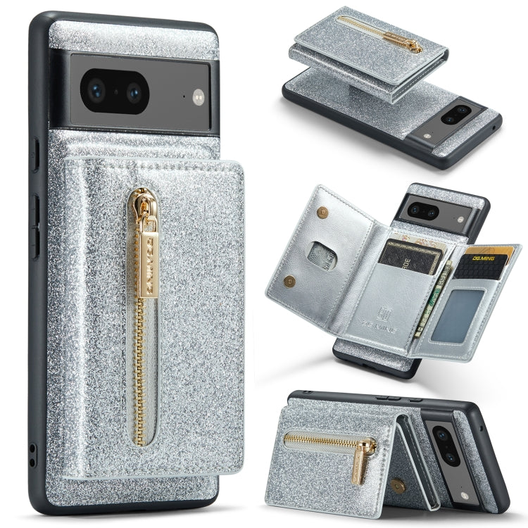 For Google Pixel 7 DG.MING M3 Series Glitter Powder Card Bag Leather Case