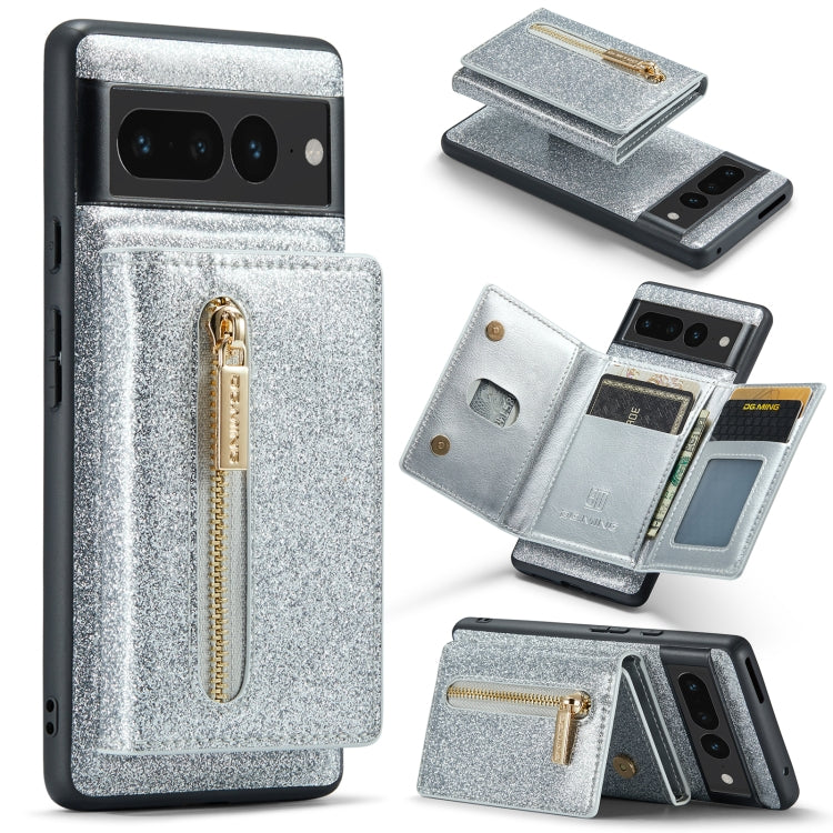 For Google Pixel 7 Pro DG.MING M3 Series Glitter Powder Card Bag Leather Case