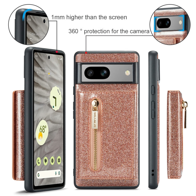 For Google Pixel 7A DG.MING M3 Series Glitter Powder Card Bag Leather Case