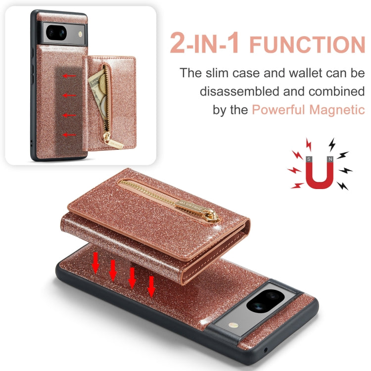 For Google Pixel 7A DG.MING M3 Series Glitter Powder Card Bag Leather Case