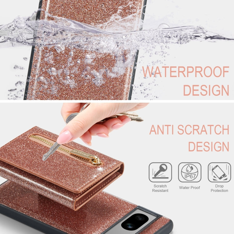 For Google Pixel 7A DG.MING M3 Series Glitter Powder Card Bag Leather Case