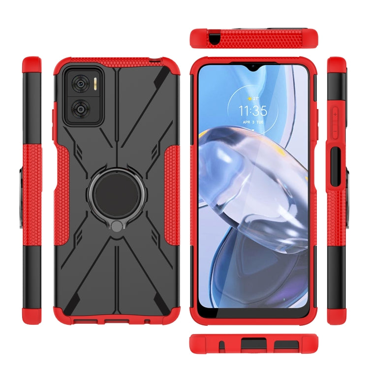 For Motorola Moto E22 Armor Bear Shockproof PC + TPU Phone Case with Ring