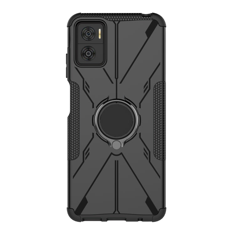 For Motorola Moto E22 Armor Bear Shockproof PC + TPU Phone Case with Ring