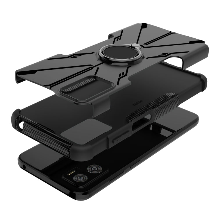 For Motorola Moto E22 Armor Bear Shockproof PC + TPU Phone Case with Ring