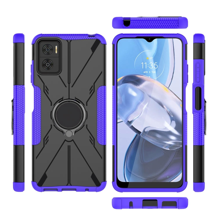 For Motorola Moto E22 Armor Bear Shockproof PC + TPU Phone Case with Ring