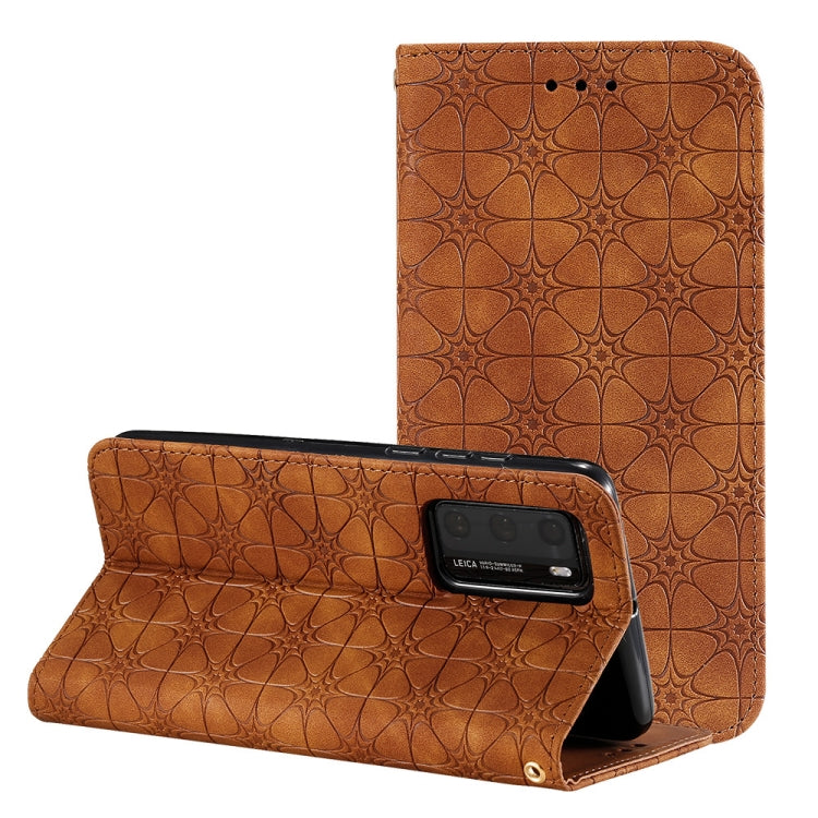 For Huawei P40 Lucky Flowers Embossing Pattern Magnetic Horizontal Flip Leather Case with Holder & Card Slots