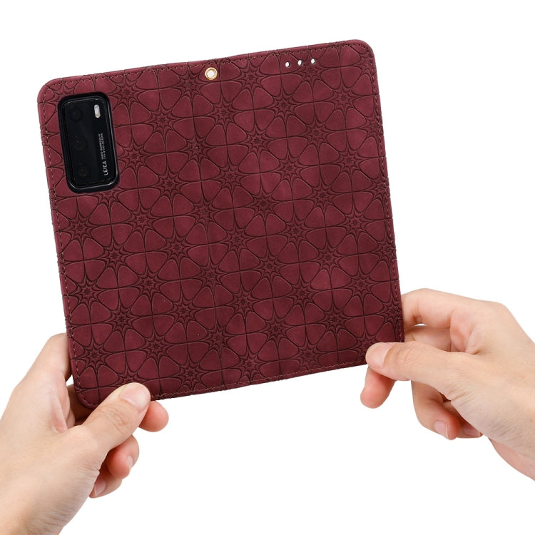 For Huawei P40 Lucky Flowers Embossing Pattern Magnetic Horizontal Flip Leather Case with Holder & Card Slots