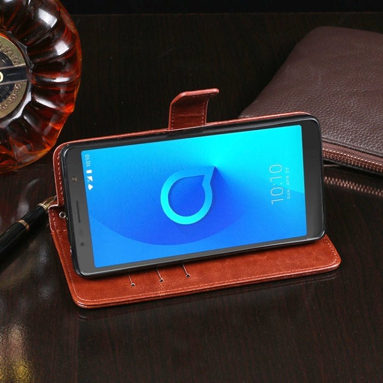 For Alcatel 3C / 3C Dual / 5026D idewei Crazy Horse Texture Horizontal Flip Leather Case with Holder & Card Slots & Wallet