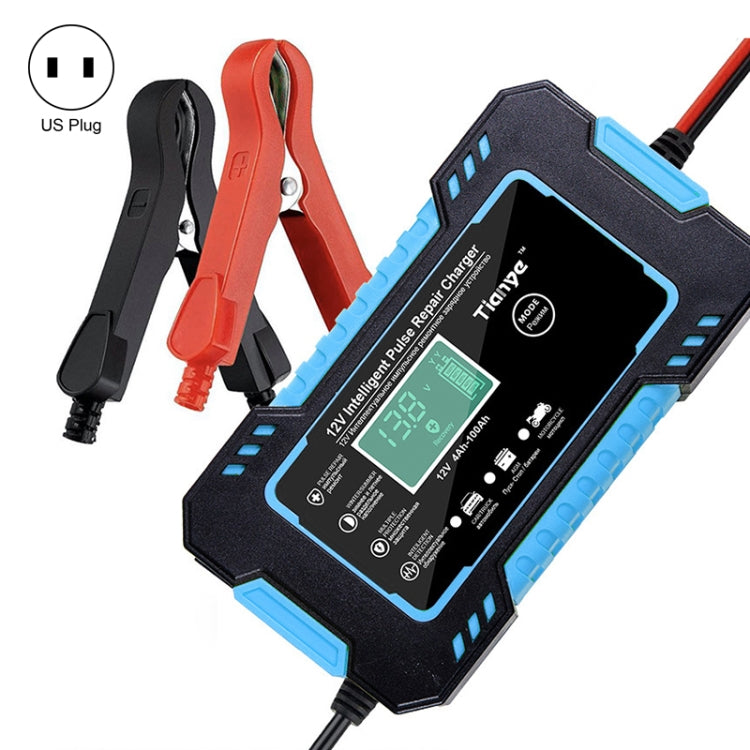 Motorcycle / Car Battery Smart Charger with LCD Creen, Plug Type:US Plug(Blue)