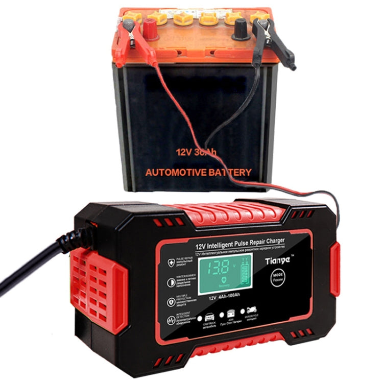 Motorcycle / Car Battery Smart Charger with LCD Creen, Plug Type:EU Plug(Red)