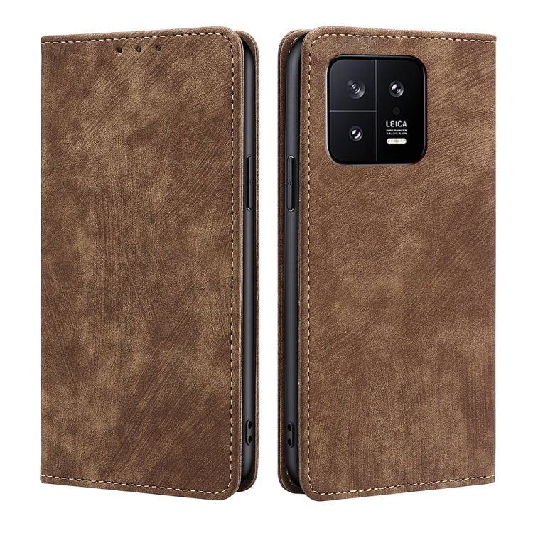 For Xiaomi 13 RFID Anti-theft Brush Magnetic Leather Phone Case