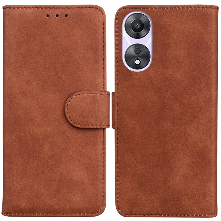 For OPPO A58 Skin Feel Pure Color Flip Leather Phone Case