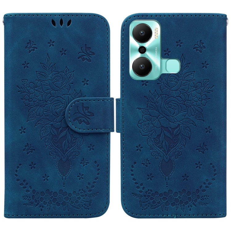 For Infinix Hot 20 Play Butterfly Rose Embossed Leather Phone Case