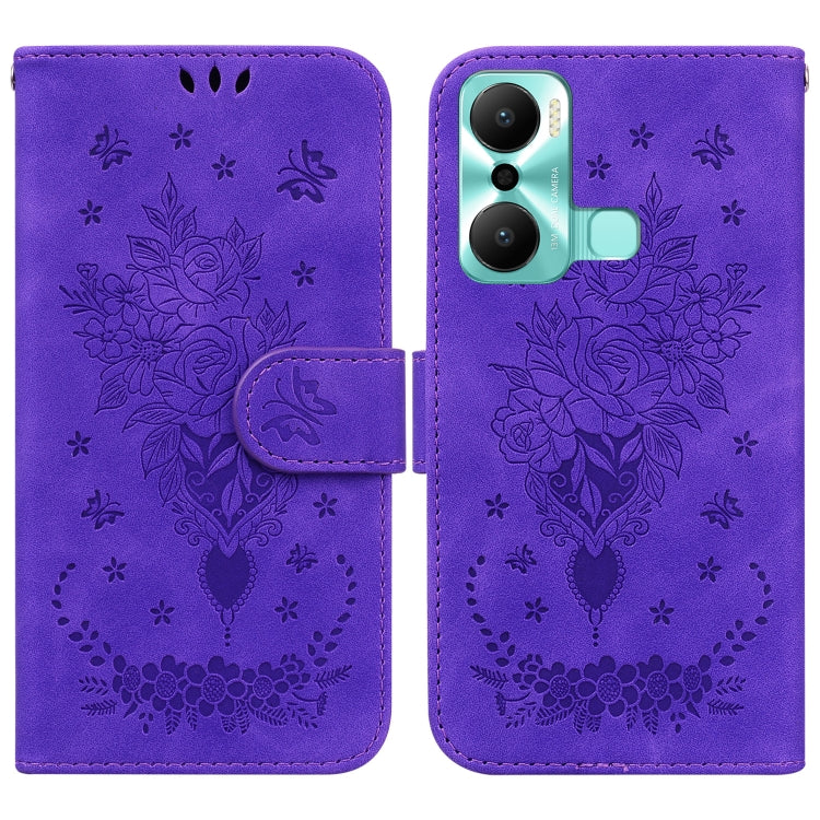 For Infinix Hot 20 Play Butterfly Rose Embossed Leather Phone Case