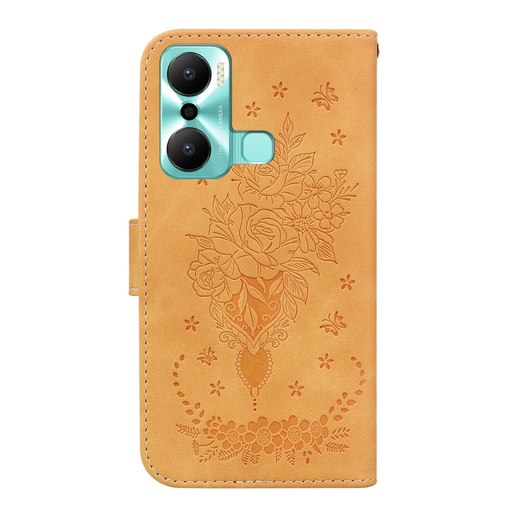 For Infinix Hot 20 Play Butterfly Rose Embossed Leather Phone Case