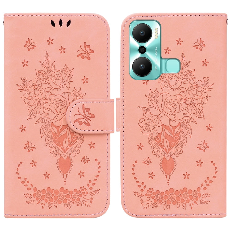 For Infinix Hot 20 Play Butterfly Rose Embossed Leather Phone Case