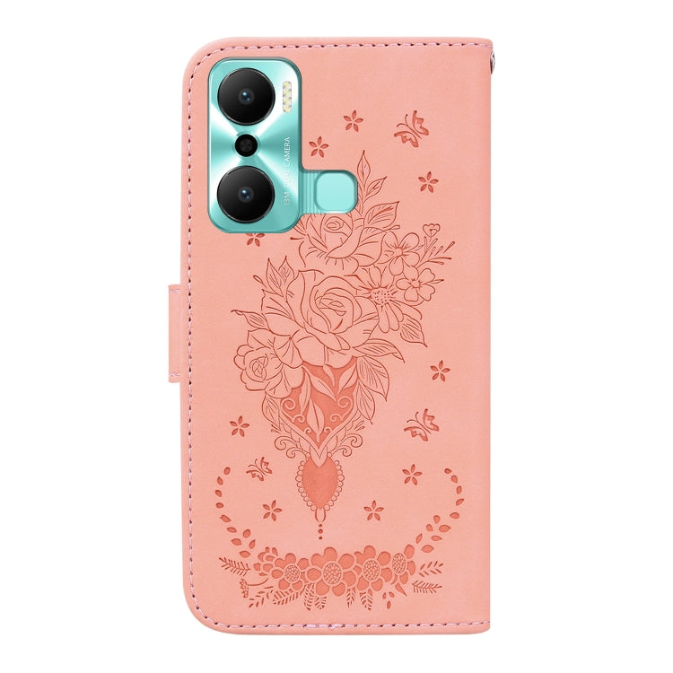 For Infinix Hot 20 Play Butterfly Rose Embossed Leather Phone Case