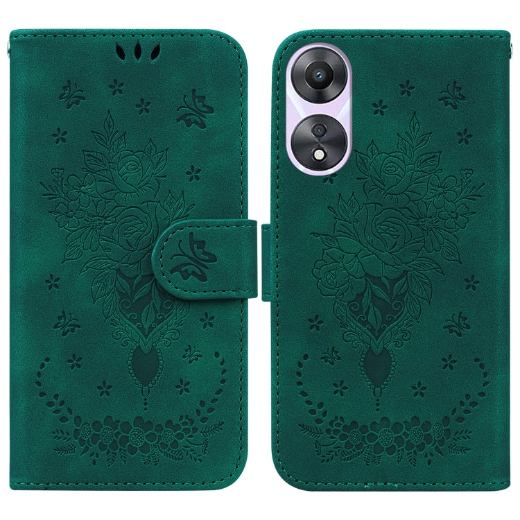 For OPPO A58 Butterfly Rose Embossed Leather Phone Case