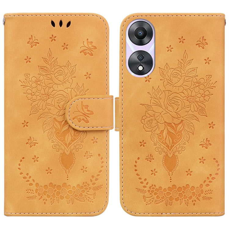 For OPPO A58 Butterfly Rose Embossed Leather Phone Case