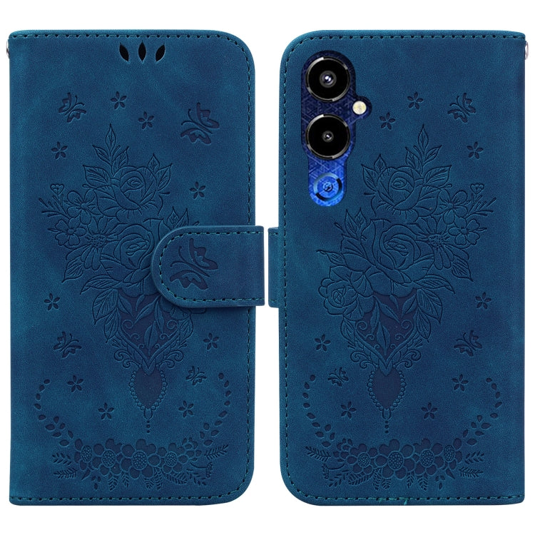 For Tecno Pova 4 Pro Butterfly Rose Embossed Leather Phone Case