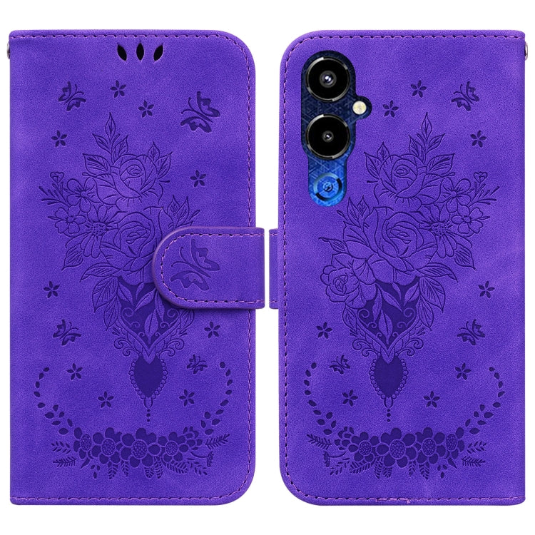 For Tecno Pova 4 Pro Butterfly Rose Embossed Leather Phone Case