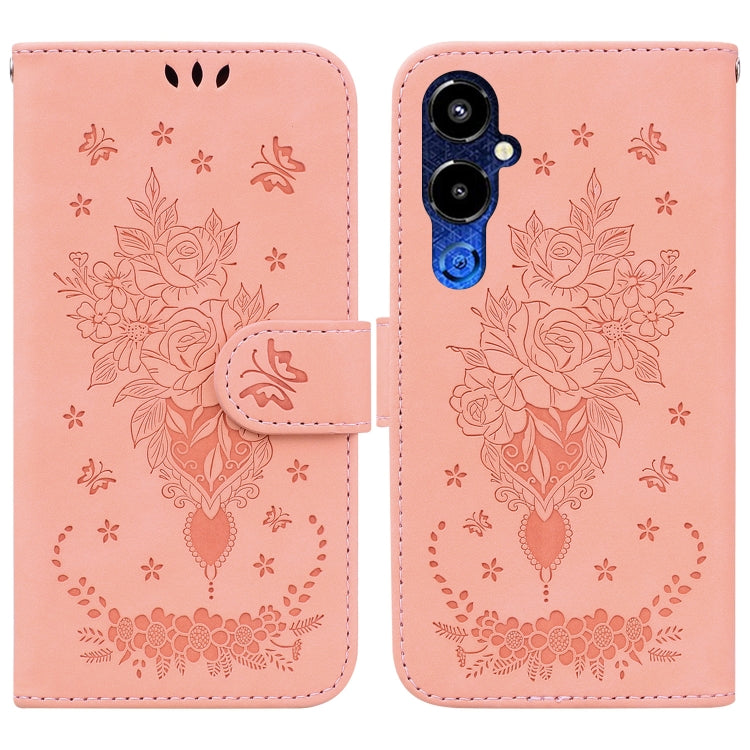 For Tecno Pova 4 Pro Butterfly Rose Embossed Leather Phone Case