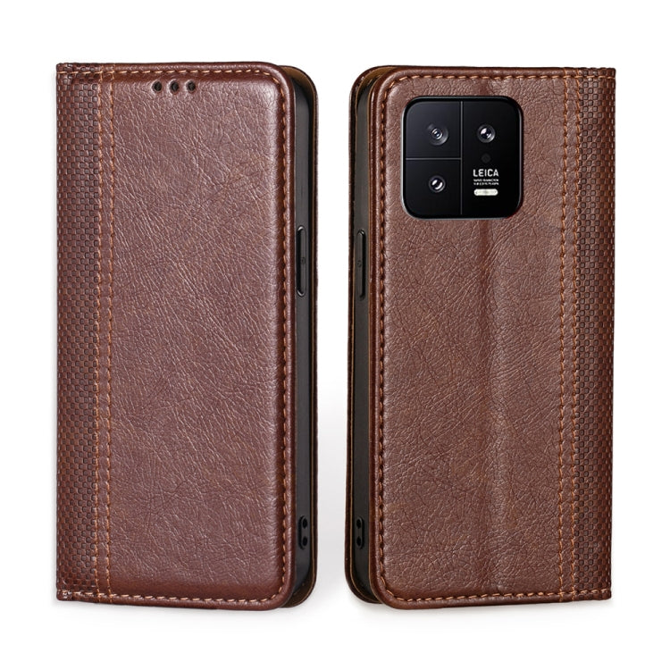 For Xiaomi 13 Grid Texture Magnetic Flip Leather Phone Case
