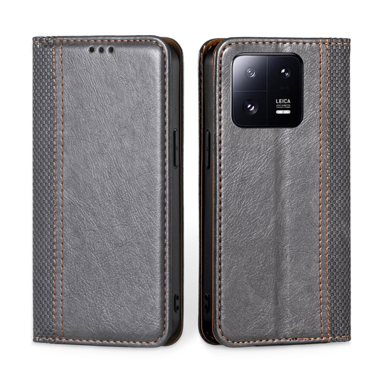 For Xiaomi 13 Pro Grid Texture Magnetic Flip Leather Phone Case