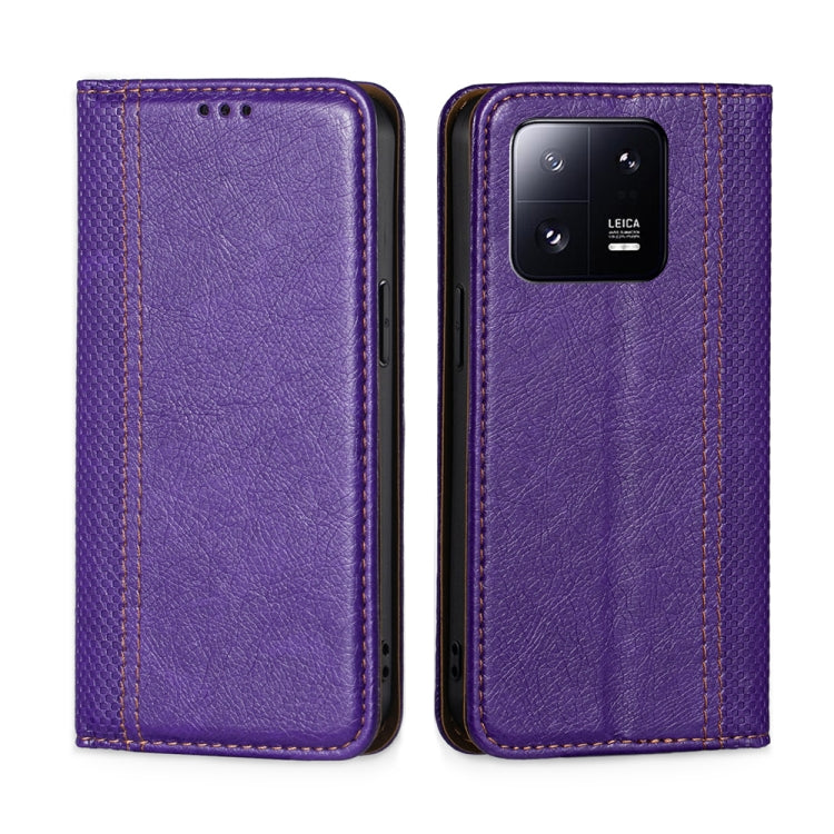 For Xiaomi 13 Pro Grid Texture Magnetic Flip Leather Phone Case