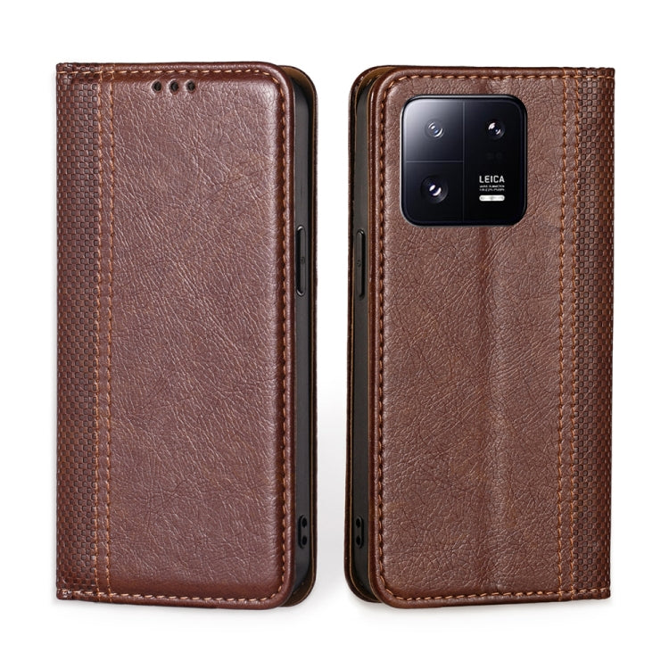 For Xiaomi 13 Pro Grid Texture Magnetic Flip Leather Phone Case