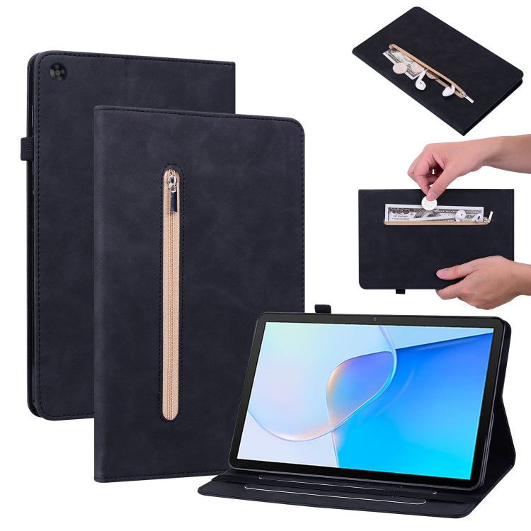 For Huawei MatePad SE Skin Feel Solid Color Zipper Leather Tablet Case