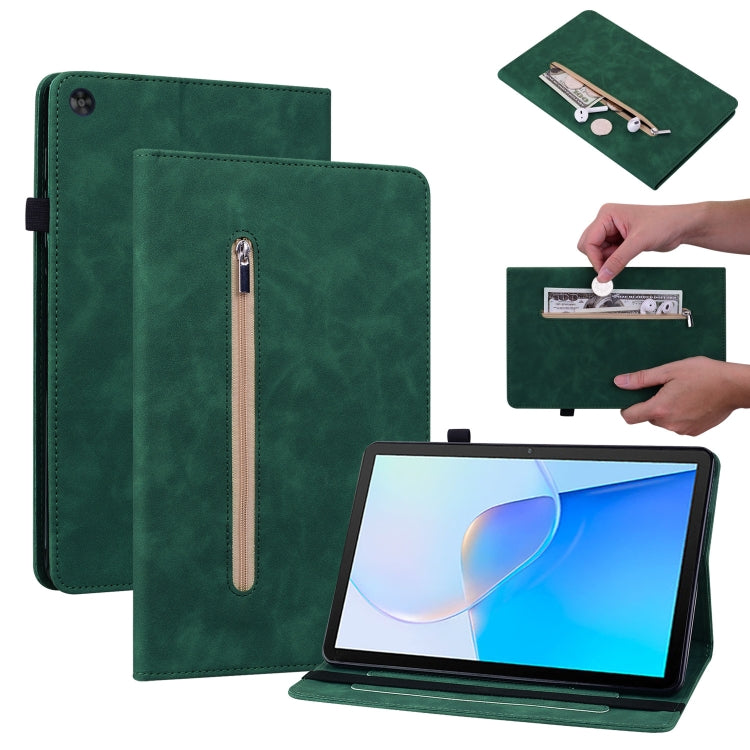 For Huawei MatePad SE Skin Feel Solid Color Zipper Leather Tablet Case