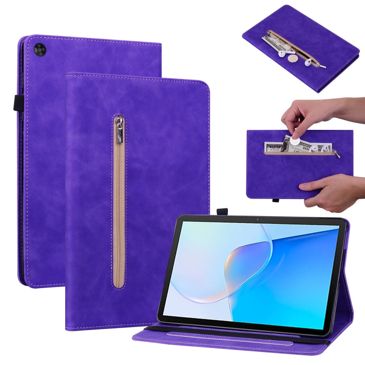 For Huawei MatePad SE Skin Feel Solid Color Zipper Leather Tablet Case