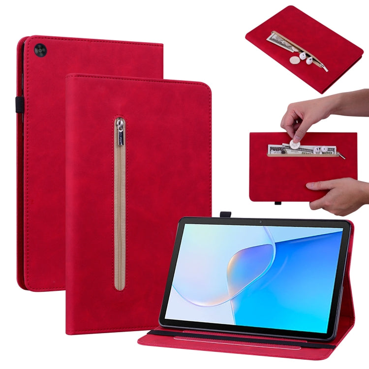 For Huawei MatePad SE Skin Feel Solid Color Zipper Leather Tablet Case