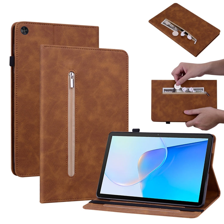 For Huawei MatePad SE Skin Feel Solid Color Zipper Leather Tablet Case