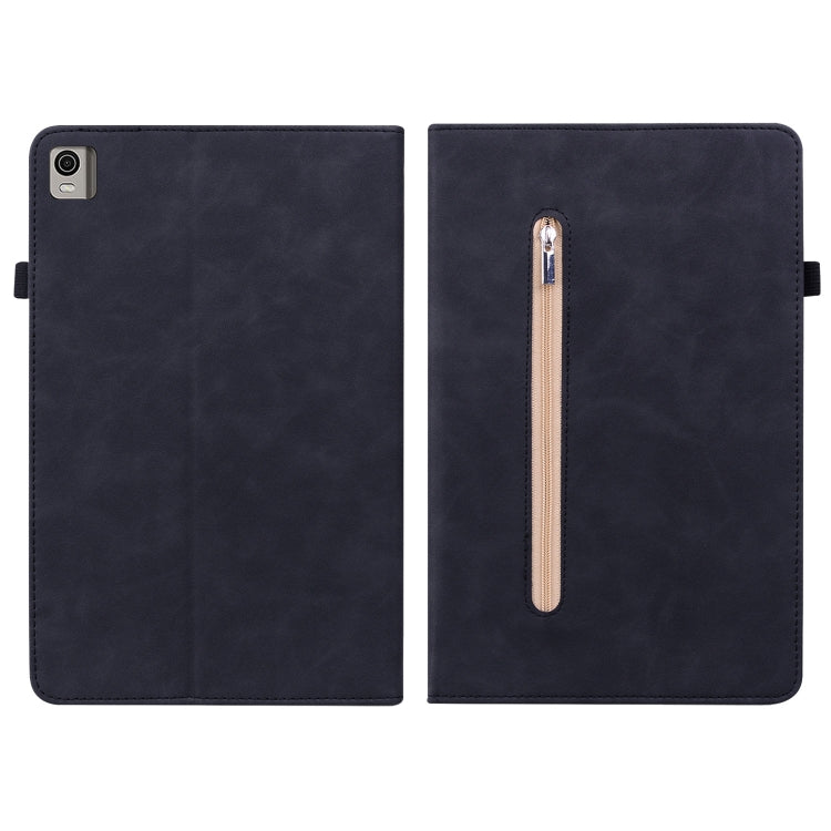 For Nokia T21 Skin Feel Solid Color Zipper Leather Tablet Case