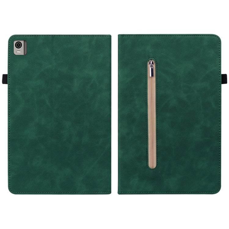 For Nokia T21 Skin Feel Solid Color Zipper Leather Tablet Case