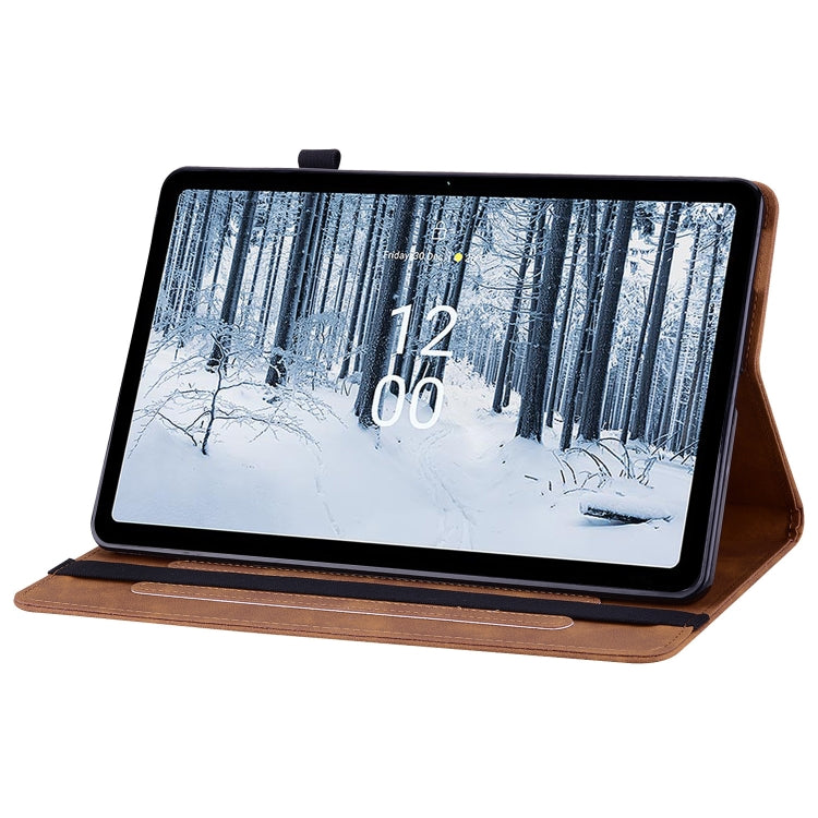 For Nokia T21 Skin Feel Solid Color Zipper Leather Tablet Case