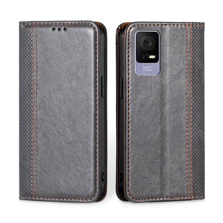 For TCL 405 / 406 / 408 Grid Texture Magnetic Flip Leather Phone Case