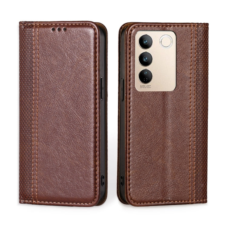 For vivo S16 / S16 Pro Grid Texture Magnetic Flip Leather Phone Case