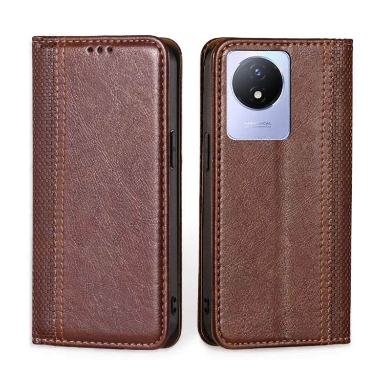 For vivo Y02 4G Grid Texture Magnetic Flip Leather Phone Case