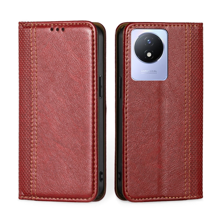 For vivo Y02 4G Grid Texture Magnetic Flip Leather Phone Case