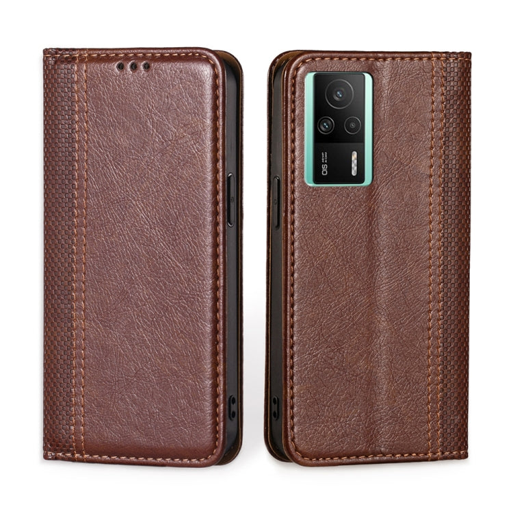 For Xiaomi Redmi K60E Grid Texture Magnetic Flip Leather Phone Case